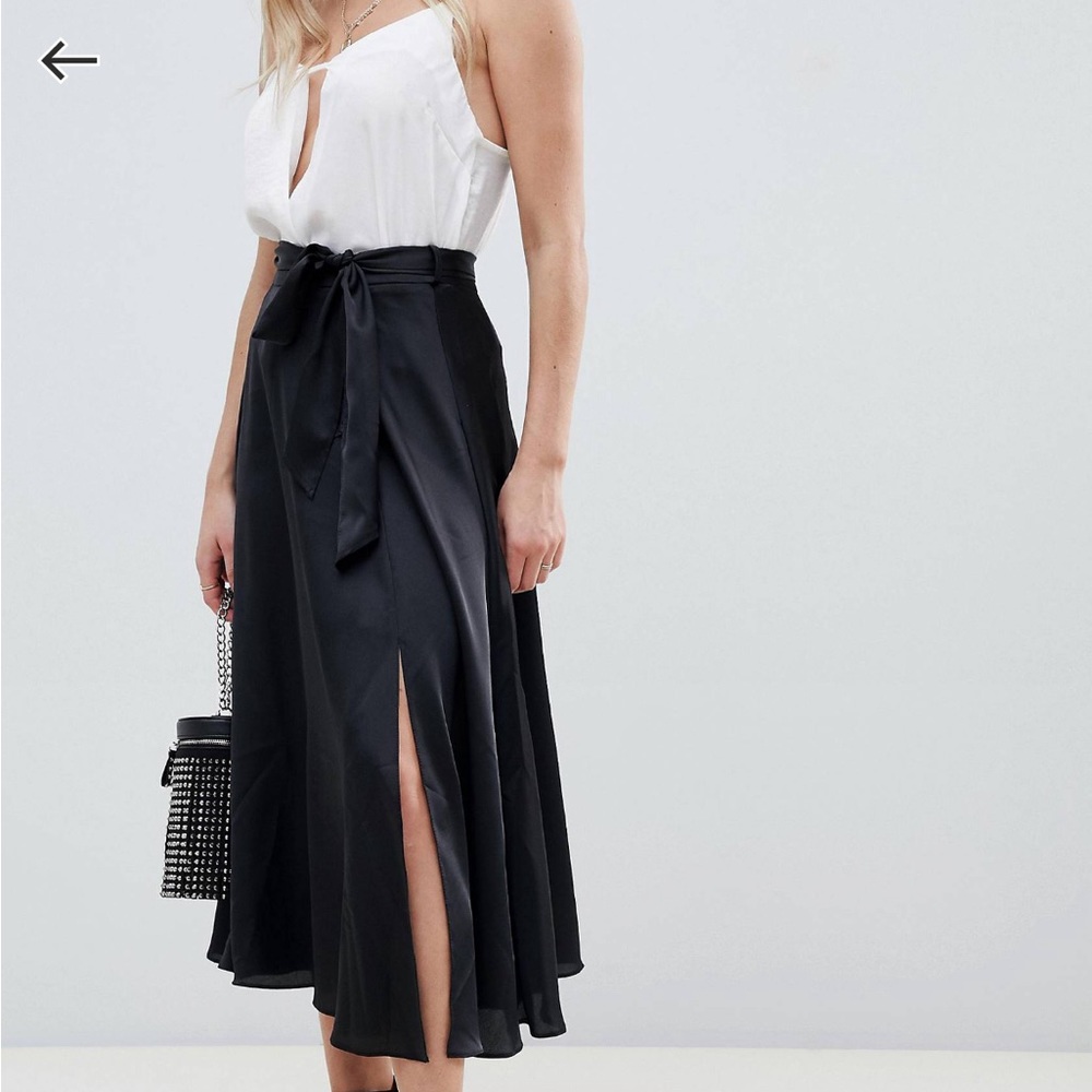 ASOS Design Petite Satin Tie Waist MIDI Skirt
